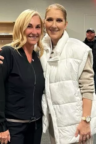 Celine Dion and a blonde woman in a locker room