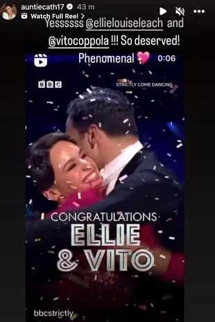 Catherine Tyldesley reposts Strictly's video of Ellie's win