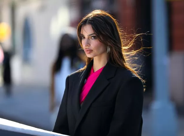 Emily Ratajkowski filming a Maybelline commercial in downtown Manhattan