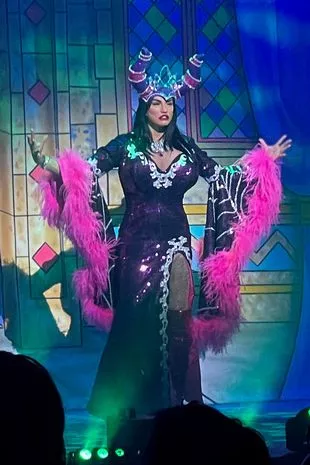 Katie Price is seen for the first time on stage as the evil witch