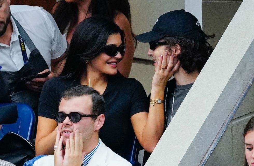 new york, new york september 10 kylie jenner and timothée chalamet are seen at the final game with novak djokovic vs daniil medvedev at the 2023 us open tennis championships on september 10, 2023 in new york city photo by gothamgc images