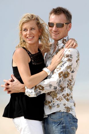 Hopkins hugging her husband Mark after Im A Celeb