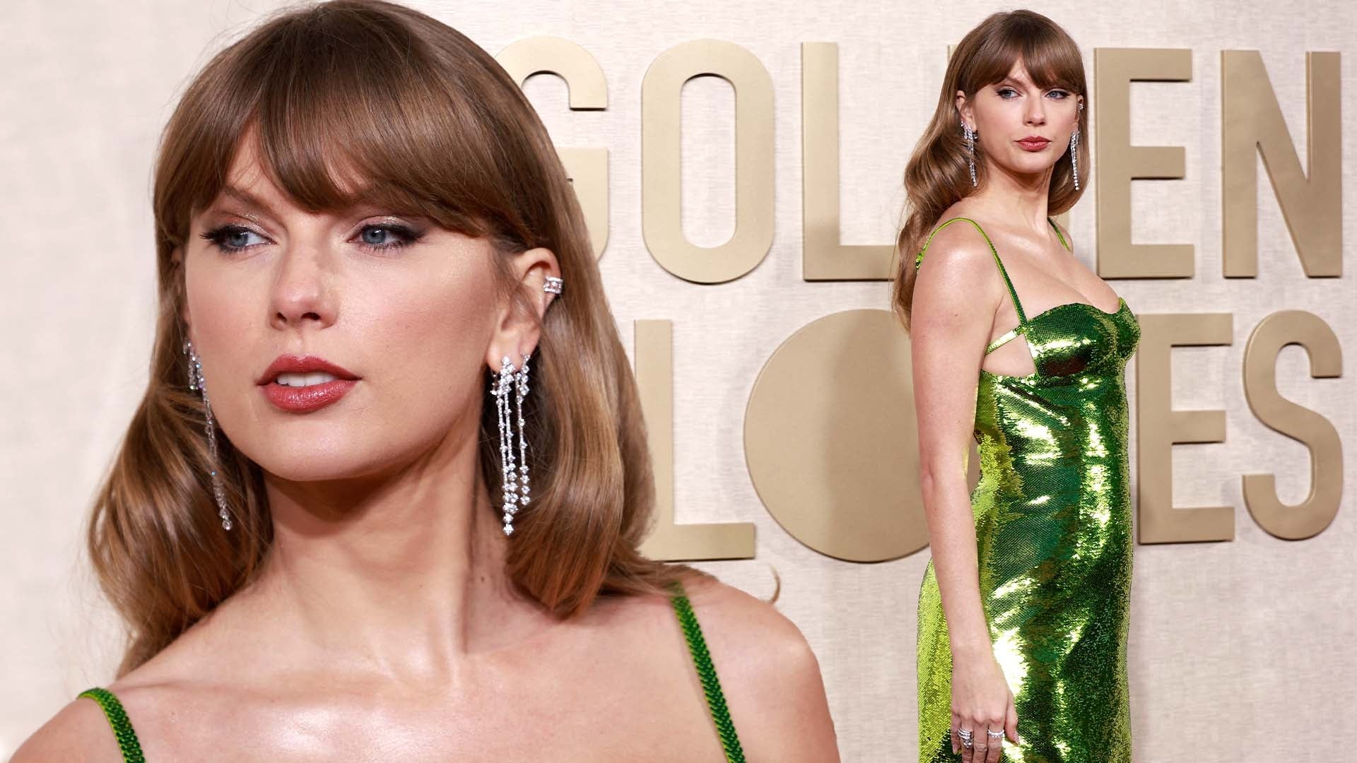 Taylor Swift Shimmers in Green Gown at Golden Globes  