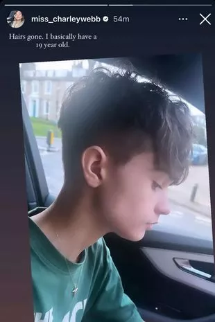 Charley Webb's eldest child Buster with a new haircut in a photo shared with fans this week