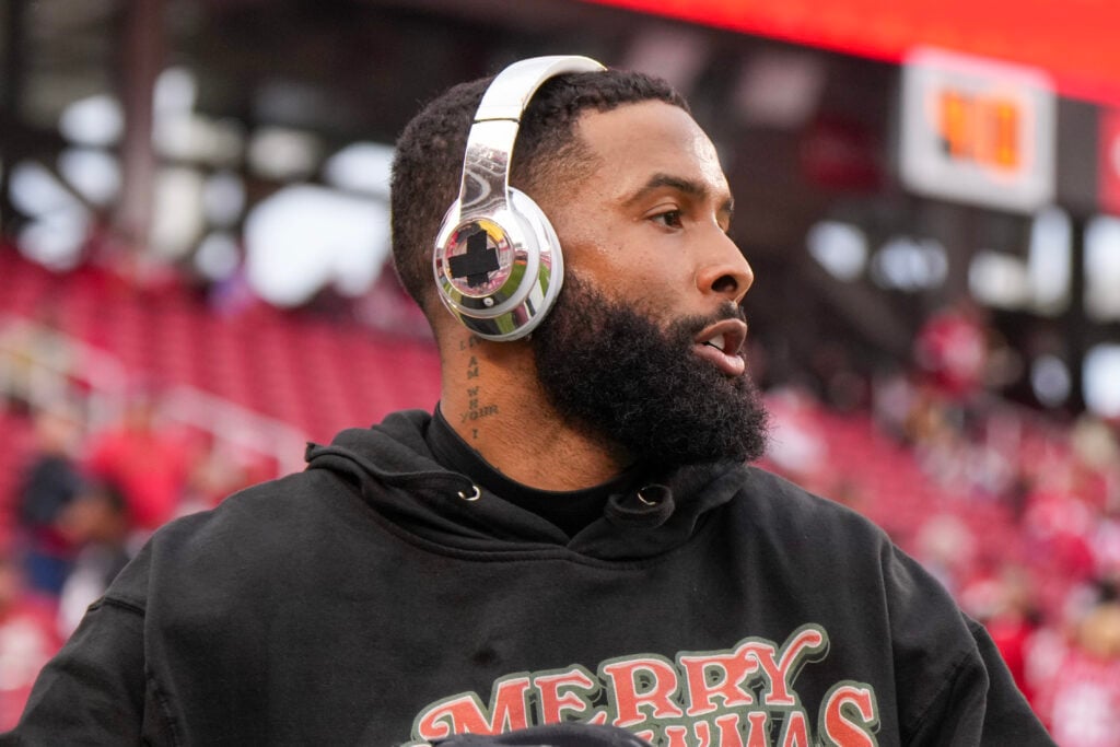 Odell Beckham Jr. looks on prior to a game against the San Francisco 49ers at Levi's Stadium on December 25, 2023 in Santa Clara, California. 