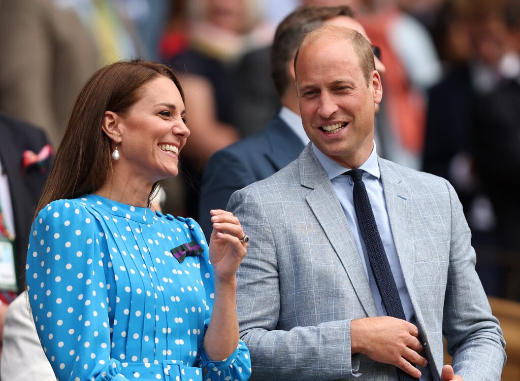 Catherine, Duchess of Cambridge and Prince William, Duke of Cambridge watch from the Royal Box as Novak Djokovic of Serbia wins against Jannik Sinner of Italy during their Men's Singles Quarter Final match on day nine of The Championships Wimbledon 2022 at All England Lawn Tennis and Croquet Club on July 05, 2022 in London, England.