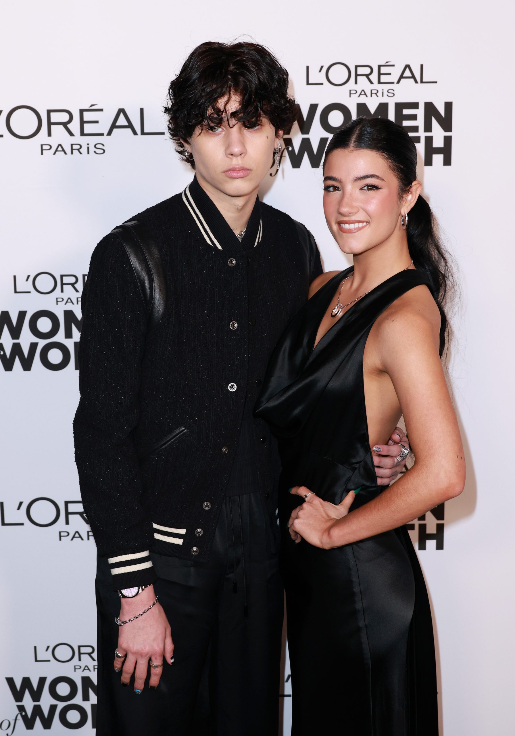 Landon Barker and Charli D'Amelio at the 18th Annual L'Oréal Paris Women of Worth Celebration at NeueHouse Hollywood on November 16, 2023 in Los Angeles, California (Photo by Elyse Jankowski/Variety via Getty Images)