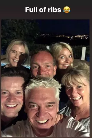 Phil with Dec and wife Ali Astall, Holly and husband Dan Baldwin, and his wife Stephanie Lowe in 2019