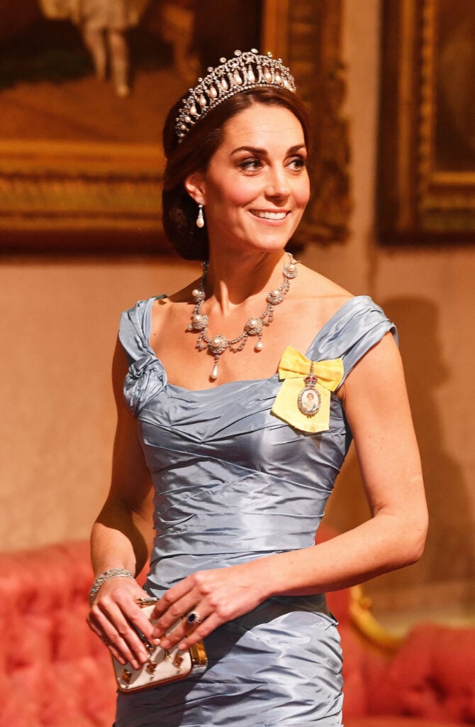 Catherine, Duchess of Cambridge  during a State Banquet at Buckingham Palace on October 23, 2018 in London, United Kingdom. King Willem-Alexander of the Netherlands accompanied by Queen Maxima are staying at Buckingham Palace during their two day stay in the UK. 