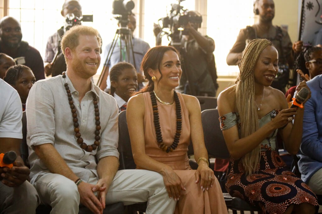 Prince Harry, Duke of Sussex and Meghan, Duchess of Sussex visit Lightway Academy on May 10, 2024 in Abuja, Nigeria.