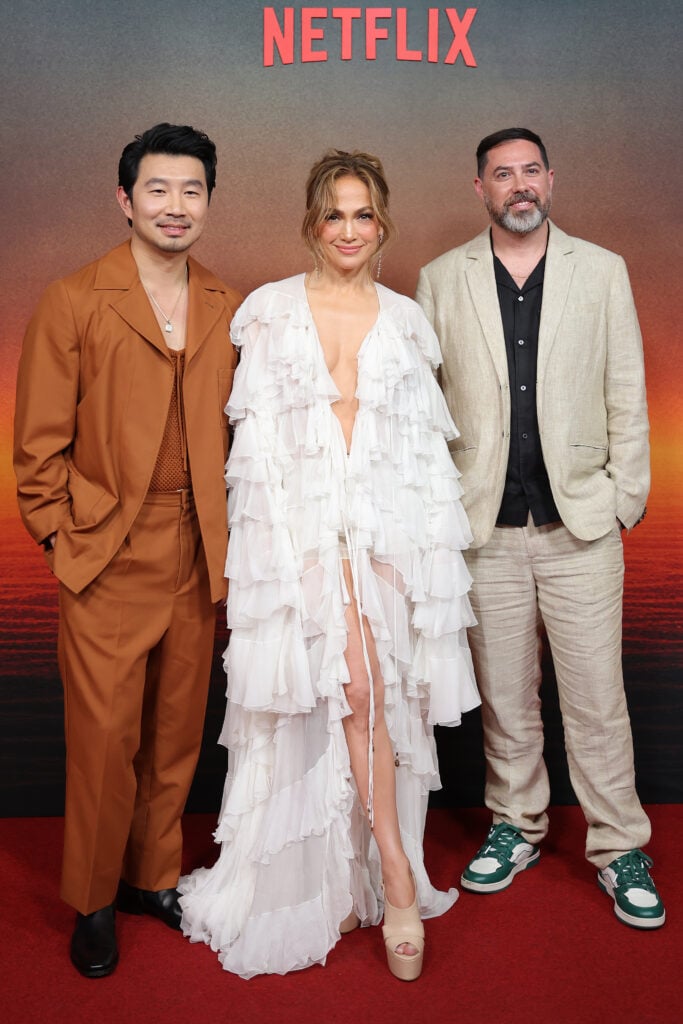 Simu Liu, Jennifer Lopez and Brad Peyton