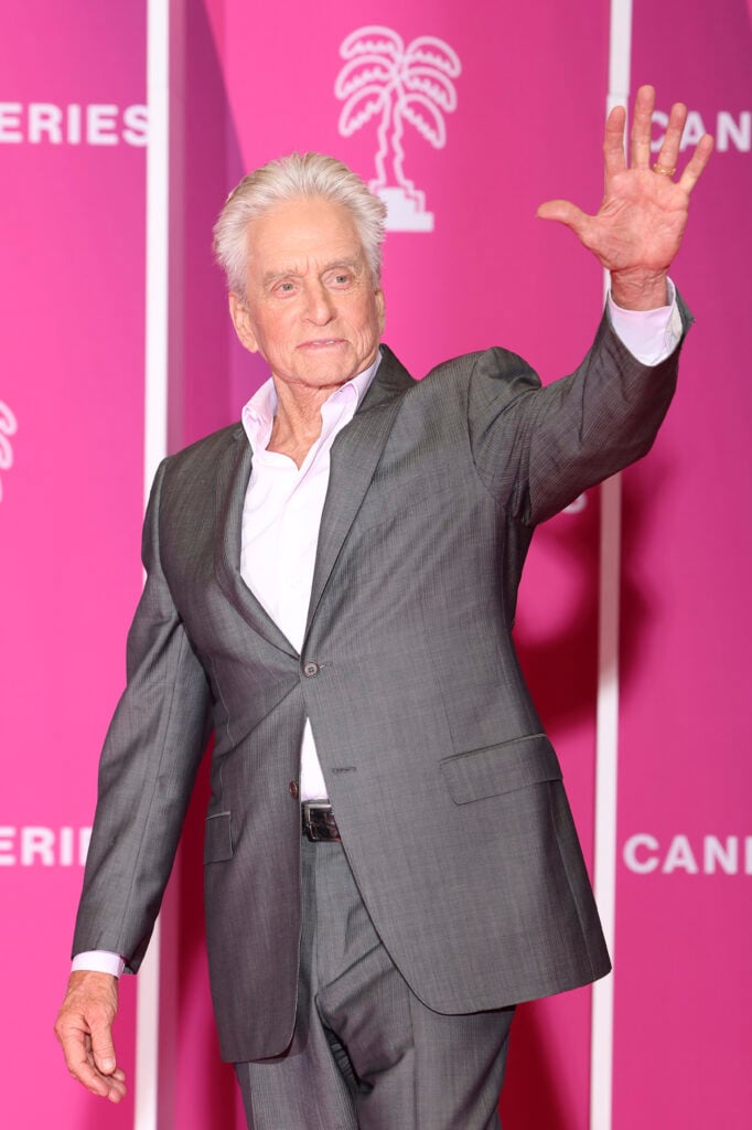 Michael Douglas waves during an auspicious week in early April, 2024.