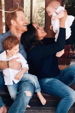 Christmas card image of Prince Harry, Meghan Duchess of Sussex and their children Prince Archie and Princess Lilibet