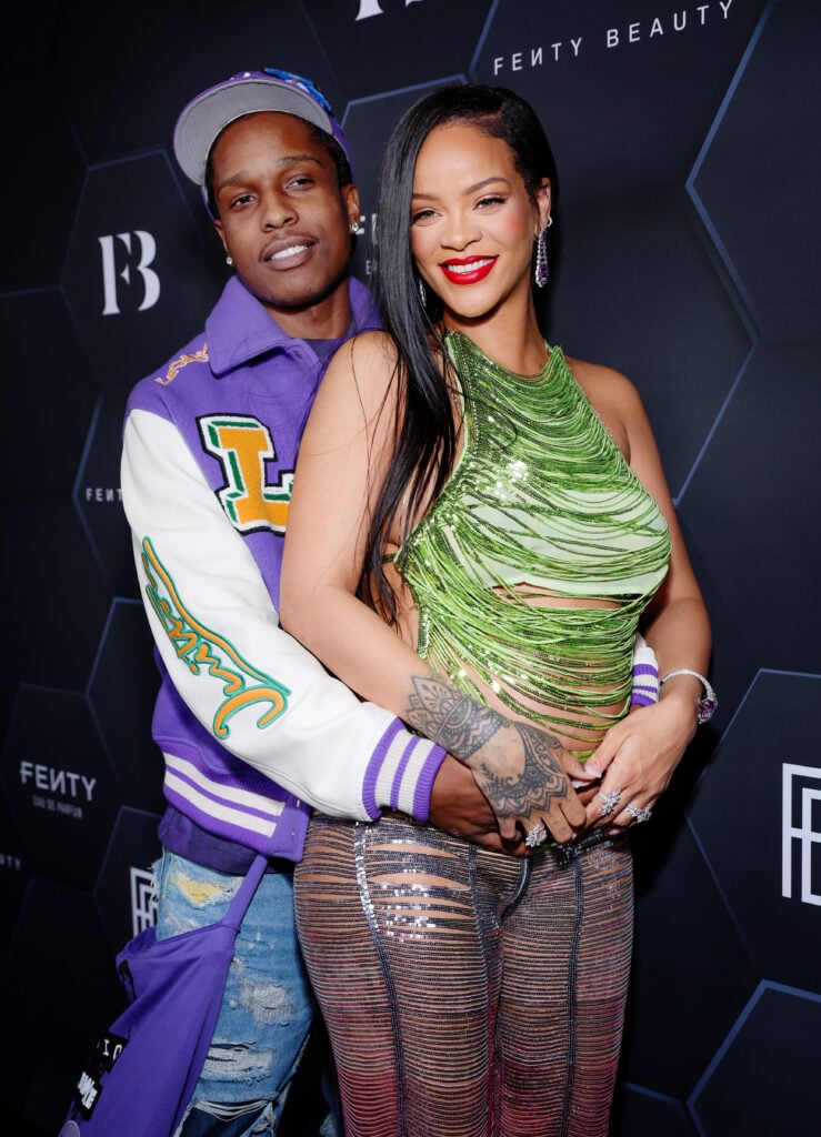 A$AP Rocky and Rihanna celebrate Fenty Beauty & Fenty Skin at Goya Studios on February 11, 2022 in Los Angeles, California. 