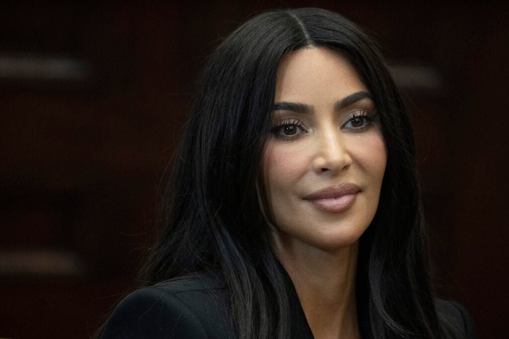 Reality-television star and entrepreneur Kim Kardashian attends an event to discuss criminal justice reform with Vice President Kamala Harris at the White House in Washington, DC, on April 25, 2024. 