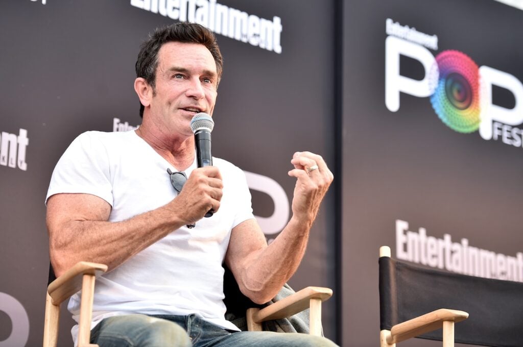 Jeff Probst talking to fans at a Survivor fan panel in 2016.