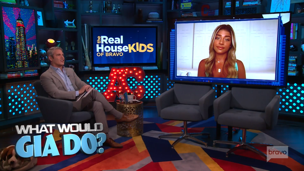 Gia Giudice chats remotely with Andy Cohen on WWHL.