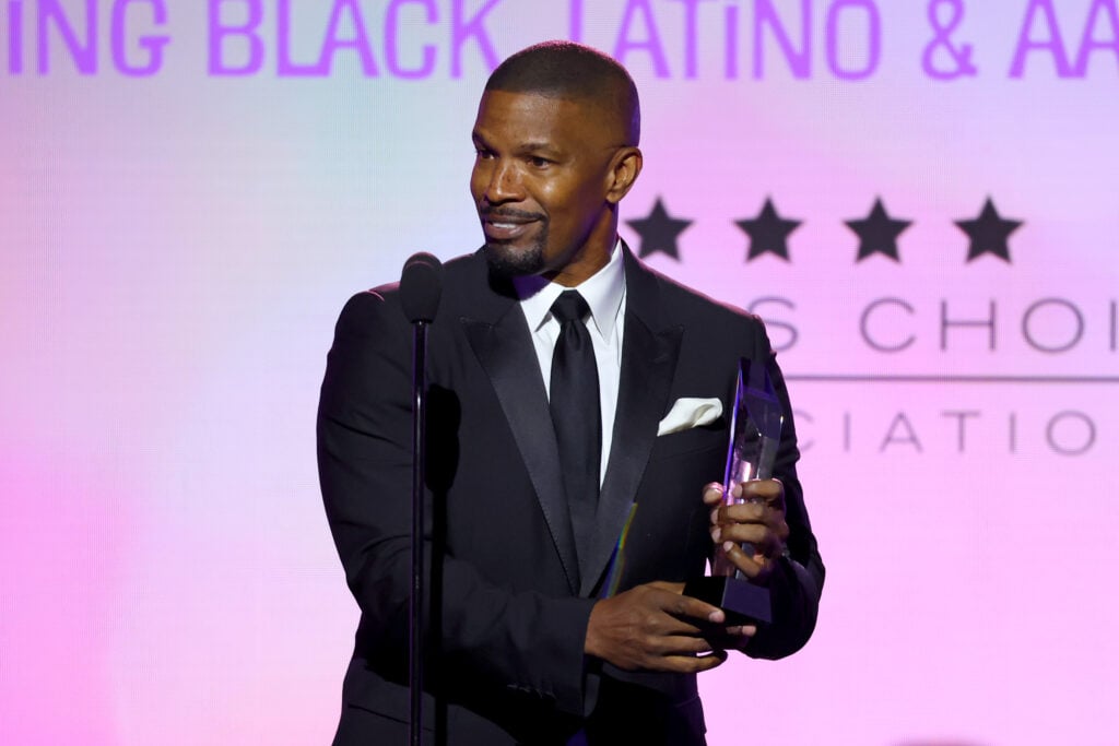 Jamie Foxx speaks onstage during The Critics Choice Association's Celebration Of Cinema & Television: Honoring Black, Latino And AAPI Achievements at Fairmont Century Plaza on December 04, 2023 in Los Angeles, California.