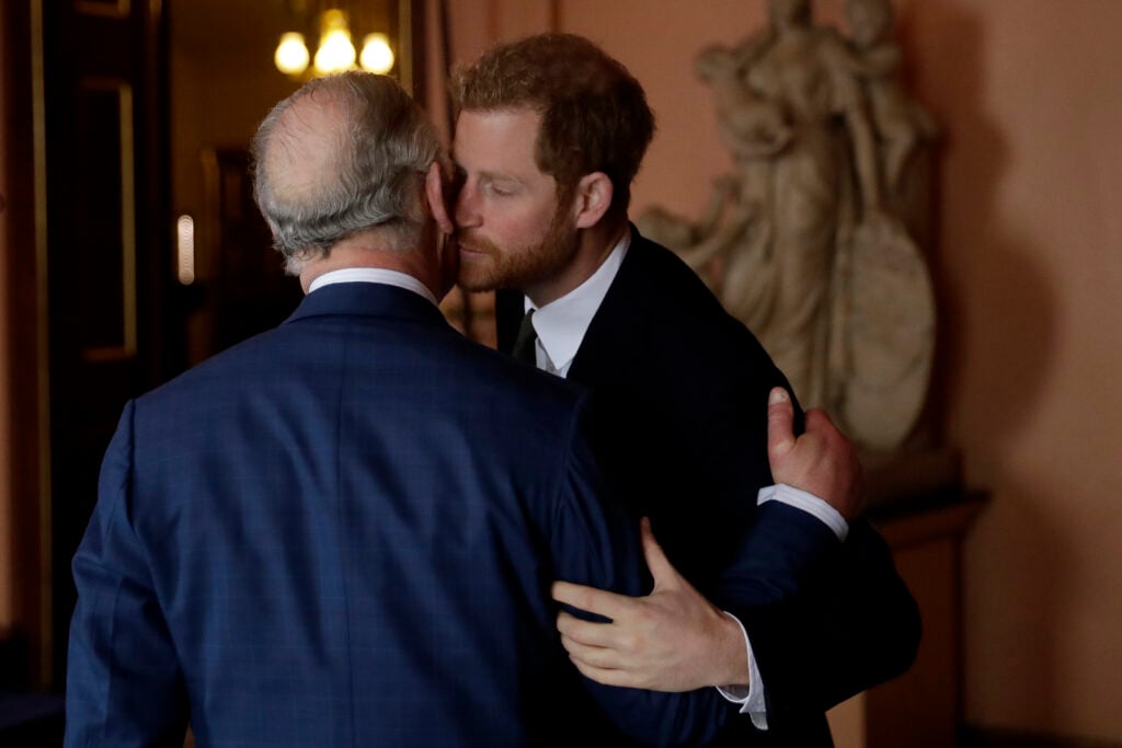 Prince Harry and Prince Charles, Prince of Wales arrive to attend the 'International Year of The Reef' 2018 meeting at Fishmongers Hall on February 14, 2018 in London, England. 