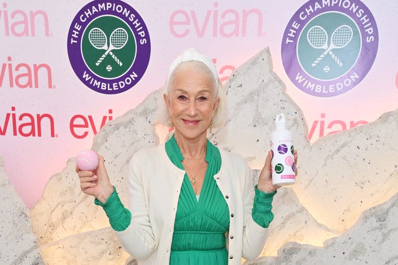 Dame Helen Mirren poses in the evian ‘Mountain Of Youth’ VIP suite during day 13 of Wimbledon 2024 on July 13, 2024 in London, England. - Image: Dave Benett (Getty Images)