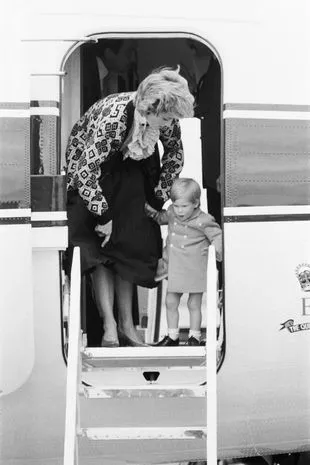 Prince Harry and his mother Princess Diana, arrive at Heathrow Airport, London,